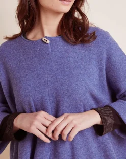 Le Chat Lingerie, Nuit|Poncho en Laine mélangée Etoffe bleu chiné/gris