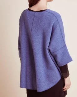 Le Chat Lingerie, Nuit|Poncho en Laine mélangée Etoffe bleu chiné/gris