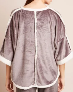 Le Chat Lingerie, Nuit|Poncho en Velours Cocoon gris/écru