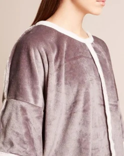 Le Chat Lingerie, Nuit|Poncho en Velours Cocoon gris/écru