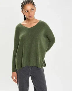 Cashmere Tribu Pulls|Poncho large 100% Cachemire col V Emma forest