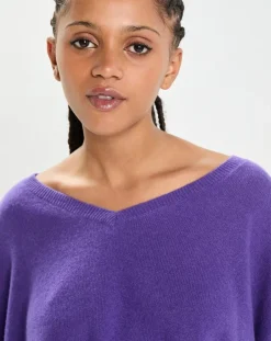 Cashmere Tribu Pulls|Poncho large 100% Cachemire col V Emma grape