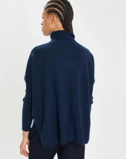 Cashmere Tribu Pulls|Poncho large 100% Cachemire col roulé Lola nuit