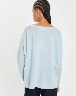 Cashmere Tribu Pulls|Poncho large 100% Cachemire col V Emma icy blue