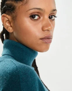 Cashmere Tribu Pulls|Poncho large 100% Cachemire col roulé Lola heathered teal