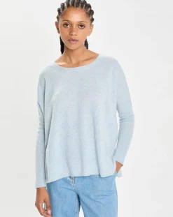 Cashmere Tribu Pulls|Poncho large 100% Cachemire col rond Alizée icy blue