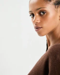 Cashmere Tribu Pulls|Poncho large 100% Cachemire col V Emma brownie