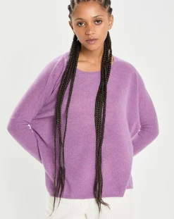 Cashmere Tribu Pulls|Poncho large 100% Cachemire col rond Alizée orchidée