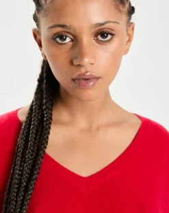 Cashmere Tribu Pulls|Poncho large 100% Cachemire col V Emma cerise