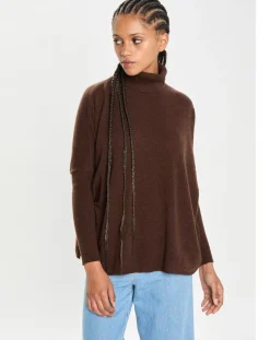 Cashmere Tribu Pulls|Poncho large 100% Cachemire col roulé Lola brownie