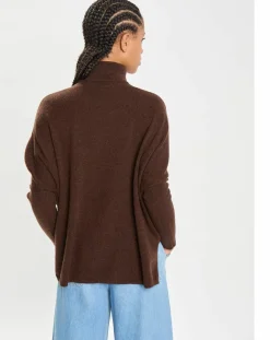 Cashmere Tribu Pulls|Poncho large 100% Cachemire col roulé Lola brownie