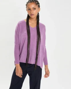 Cashmere Tribu Pulls|Poncho large 100% Cachemire col V Emma orchidée