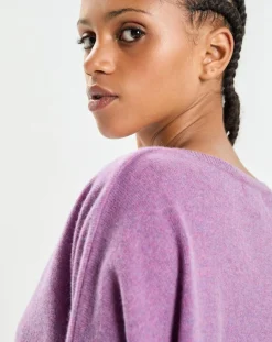 Cashmere Tribu Pulls|Poncho large 100% Cachemire col V Emma orchidée
