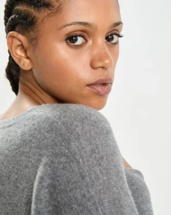 Cashmere Tribu Pulls|Poncho large 100% Cachemire col rond Alizée gris