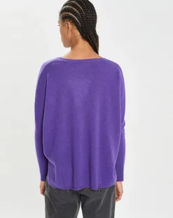 Cashmere Tribu Pulls|Poncho large 100% Cachemire col rond Alizée grape