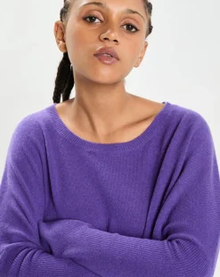 Cashmere Tribu Pulls|Poncho large 100% Cachemire col rond Alizée grape