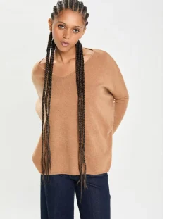 Cashmere Tribu Pulls|Poncho large 100% Cachemire col V Emma mocha