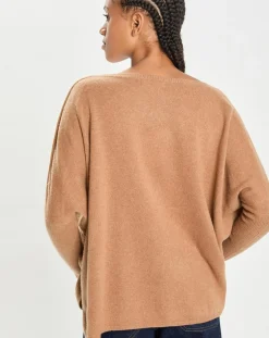 Cashmere Tribu Pulls|Poncho large 100% Cachemire col V Emma mocha