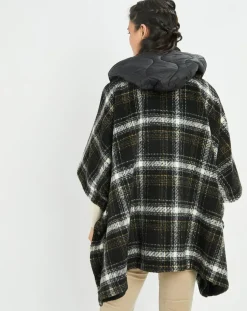 Lauren Vidal Manteaux|Poncho Tylan à carreaux noir