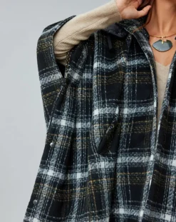 Lauren Vidal Manteaux|Poncho Tylan à carreaux noir