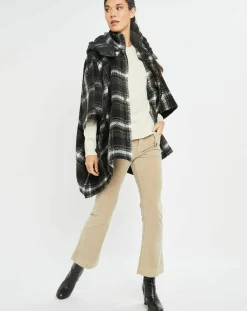 Lauren Vidal Manteaux|Poncho Tylan à carreaux noir