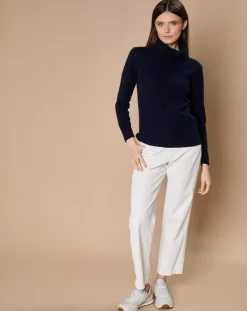 Oscar et Louise Pulls|Pull 100% Cachemire 4 fils Audrey col roulé bleu marine