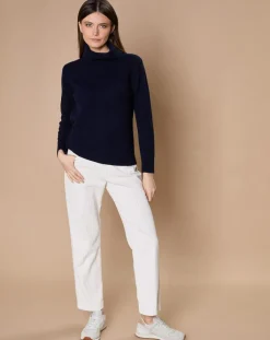 Oscar et Louise Pulls|Pull 100% Cachemire 4 fils Audrey col roulé bleu marine