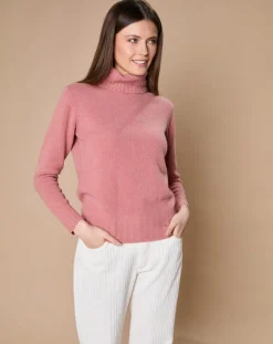 Oscar et Louise Pulls|Pull 100% Cachemire 4 fils Audrey col roulé vieux rose