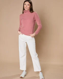 Oscar et Louise Pulls|Pull 100% Cachemire 4 fils Audrey col roulé vieux rose