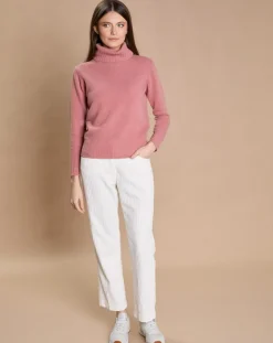 Oscar et Louise Pulls|Pull 100% Cachemire 4 fils Audrey col roulé vieux rose