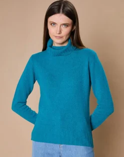 Oscar et Louise Pulls|Pull 100% Cachemire 4 fils Audrey col roulé vert canard