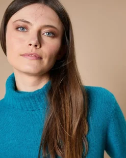 Oscar et Louise Pulls|Pull 100% Cachemire 4 fils Audrey col roulé vert canard