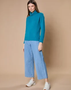 Oscar et Louise Pulls|Pull 100% Cachemire 4 fils Audrey col roulé vert canard