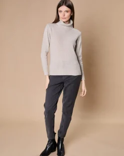 Oscar et Louise Pulls|Pull 100% Cachemire 4 fils Audrey col roulé beige clair