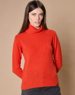 Oscar et Louise Pulls|Pull 100% Cachemire 4 fils Audrey col roulé orange
