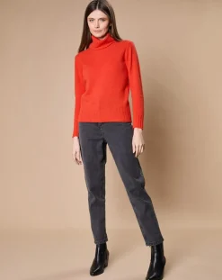 Oscar et Louise Pulls|Pull 100% Cachemire 4 fils Audrey col roulé orange