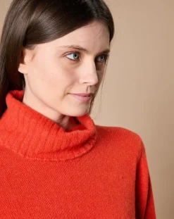 Oscar et Louise Pulls|Pull 100% Cachemire 4 fils Audrey col roulé orange
