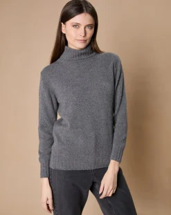 Oscar et Louise Pulls|Pull 100% Cachemire 4 fils Audrey col roulé anthracite