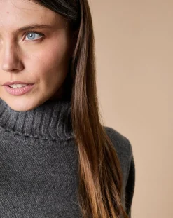 Oscar et Louise Pulls|Pull 100% Cachemire 4 fils Audrey col roulé anthracite
