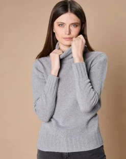 Oscar et Louise Pulls|Pull 100% Cachemire 4 fils Audrey col roulé gris chiné