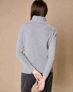 Oscar et Louise Pulls|Pull 100% Cachemire 4 fils Audrey col roulé gris chiné