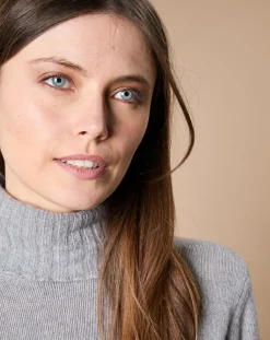 Oscar et Louise Pulls|Pull 100% Cachemire 4 fils Audrey col roulé gris chiné