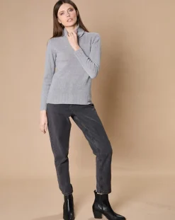 Oscar et Louise Pulls|Pull 100% Cachemire 4 fils Audrey col roulé gris chiné