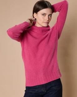 Oscar et Louise Pulls|Pull 100% Cachemire 4 fils Audrey col roulé fuchsia