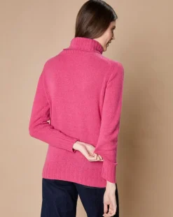 Oscar et Louise Pulls|Pull 100% Cachemire 4 fils Audrey col roulé fuchsia