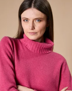 Oscar et Louise Pulls|Pull 100% Cachemire 4 fils Audrey col roulé fuchsia