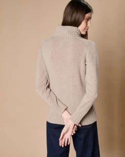 Oscar et Louise Pulls|Pull 100% Cachemire 4 fils Audrey col roulé beige foncé