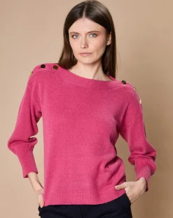 Oscar et Louise Pulls|Pull 100% Cachemire 4 fils Jane col bateau fuchsia