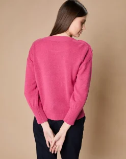 Oscar et Louise Pulls|Pull 100% Cachemire 4 fils Jane col bateau fuchsia