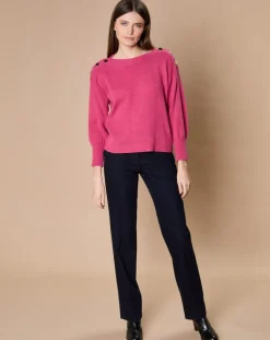 Oscar et Louise Pulls|Pull 100% Cachemire 4 fils Jane col bateau fuchsia